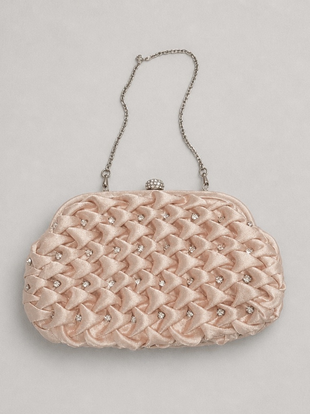 Vintage JNB Elegant Creme Satin Evening Clutch with Crystal Accents